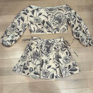 TCEC Cream and Black Floral Skirt